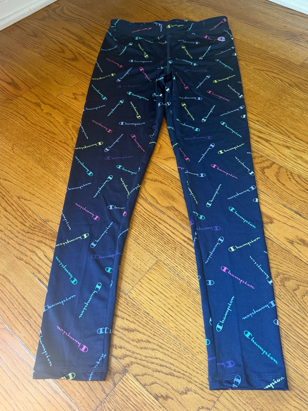 Champion Girls Navy Leggings Sz 14/16 Multicolor Logo Print Athletic Pants